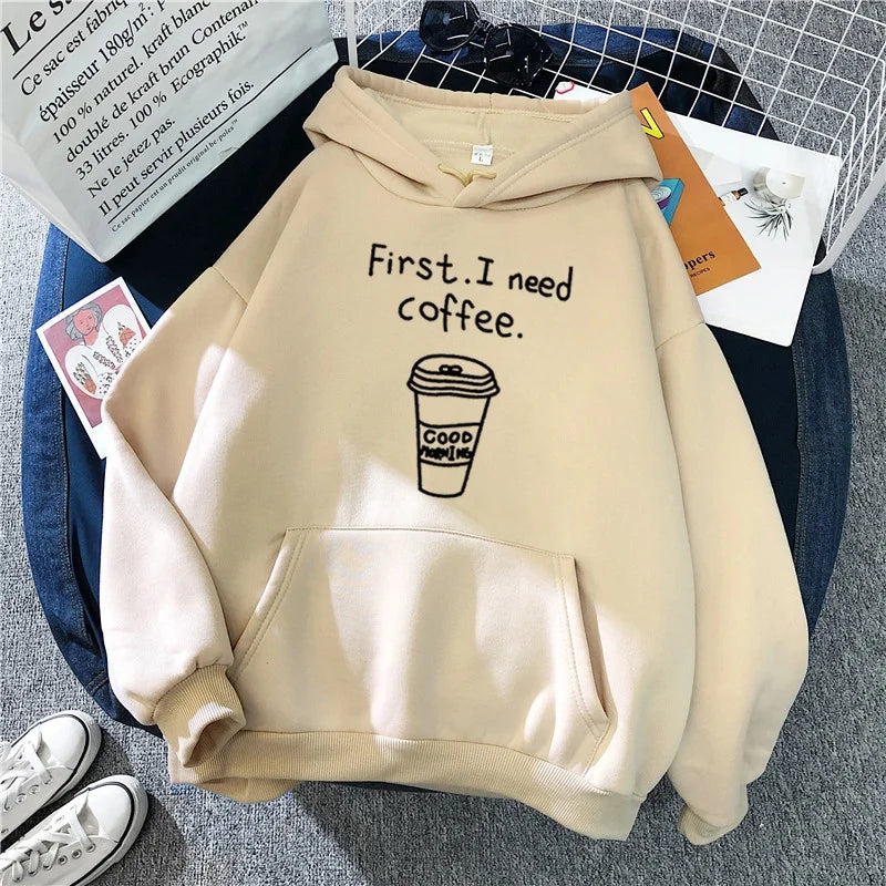 First I Need Coffee Printed Hoodie