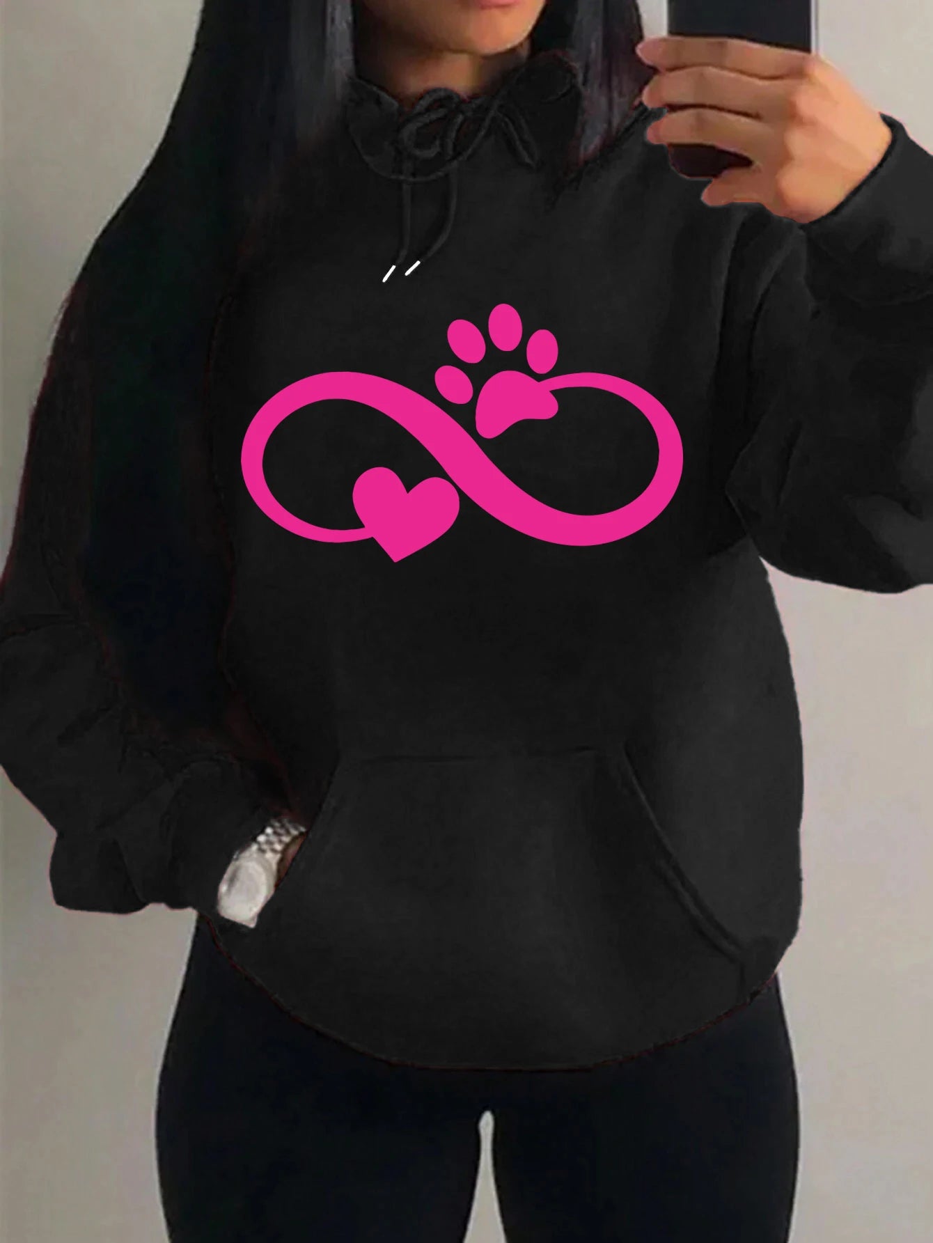 Pink Cat Palm And Love Hoodie