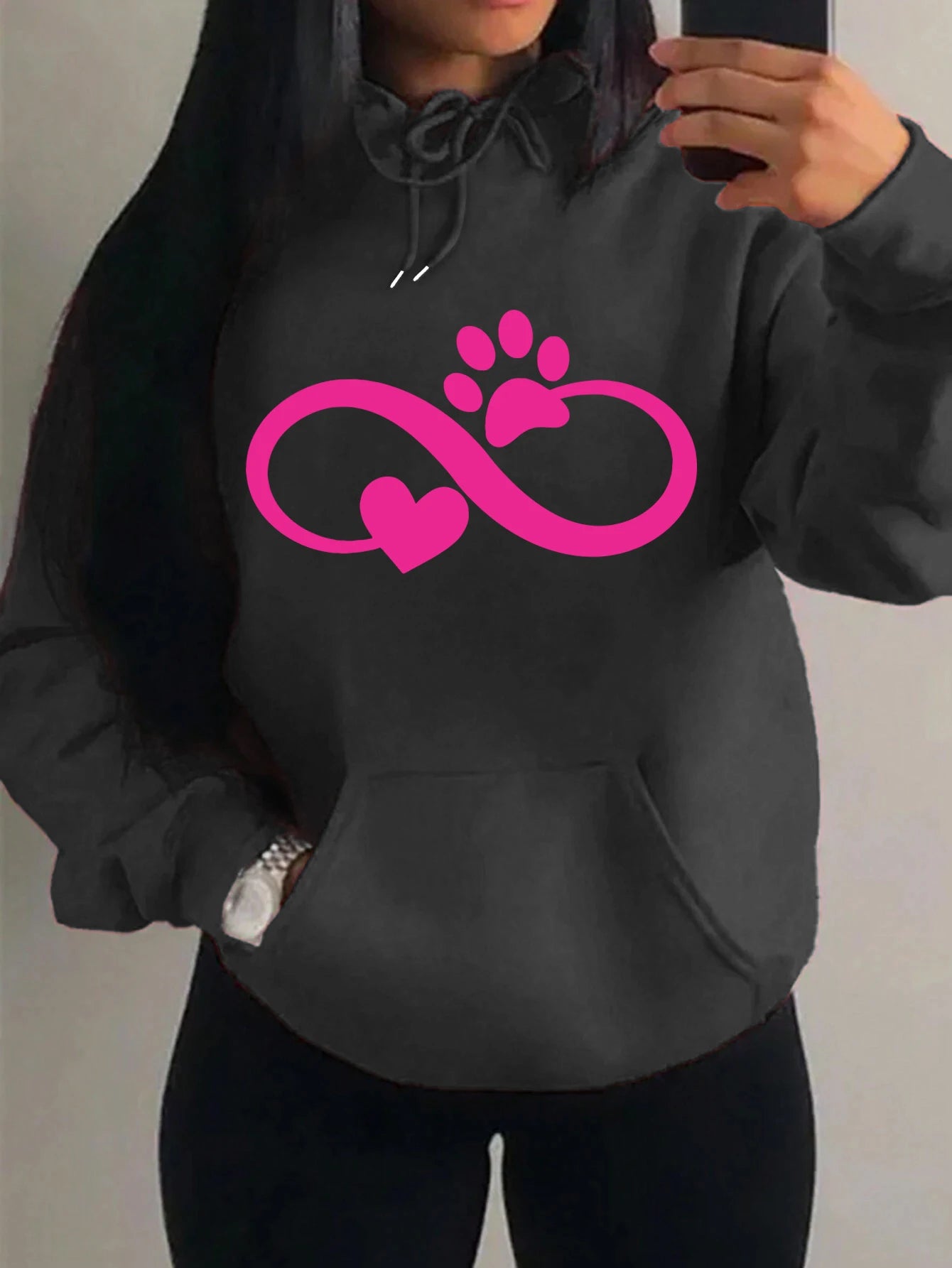 Pink Cat Palm And Love Hoodie