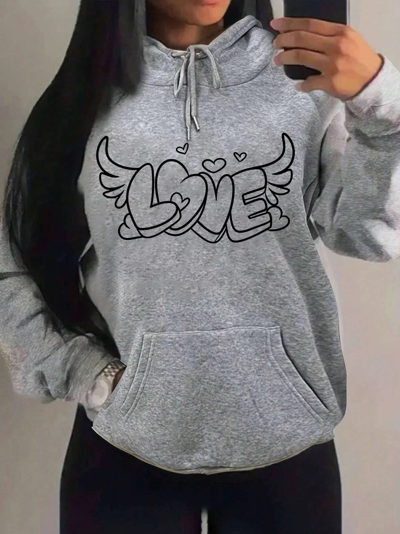 Love with Angel Wings Hoodie - Black Logo