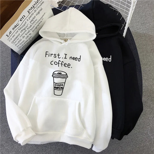 First I Need Coffee Printed Hoodie