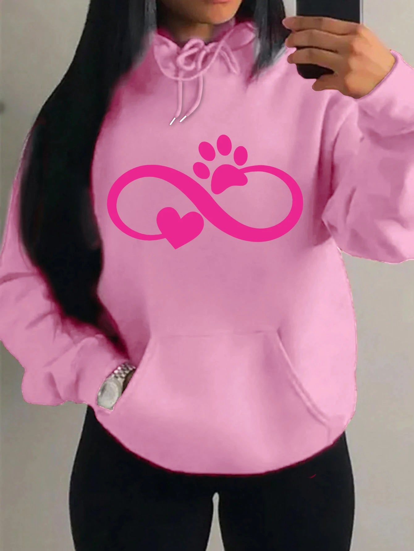 Pink Cat Palm And Love Hoodie